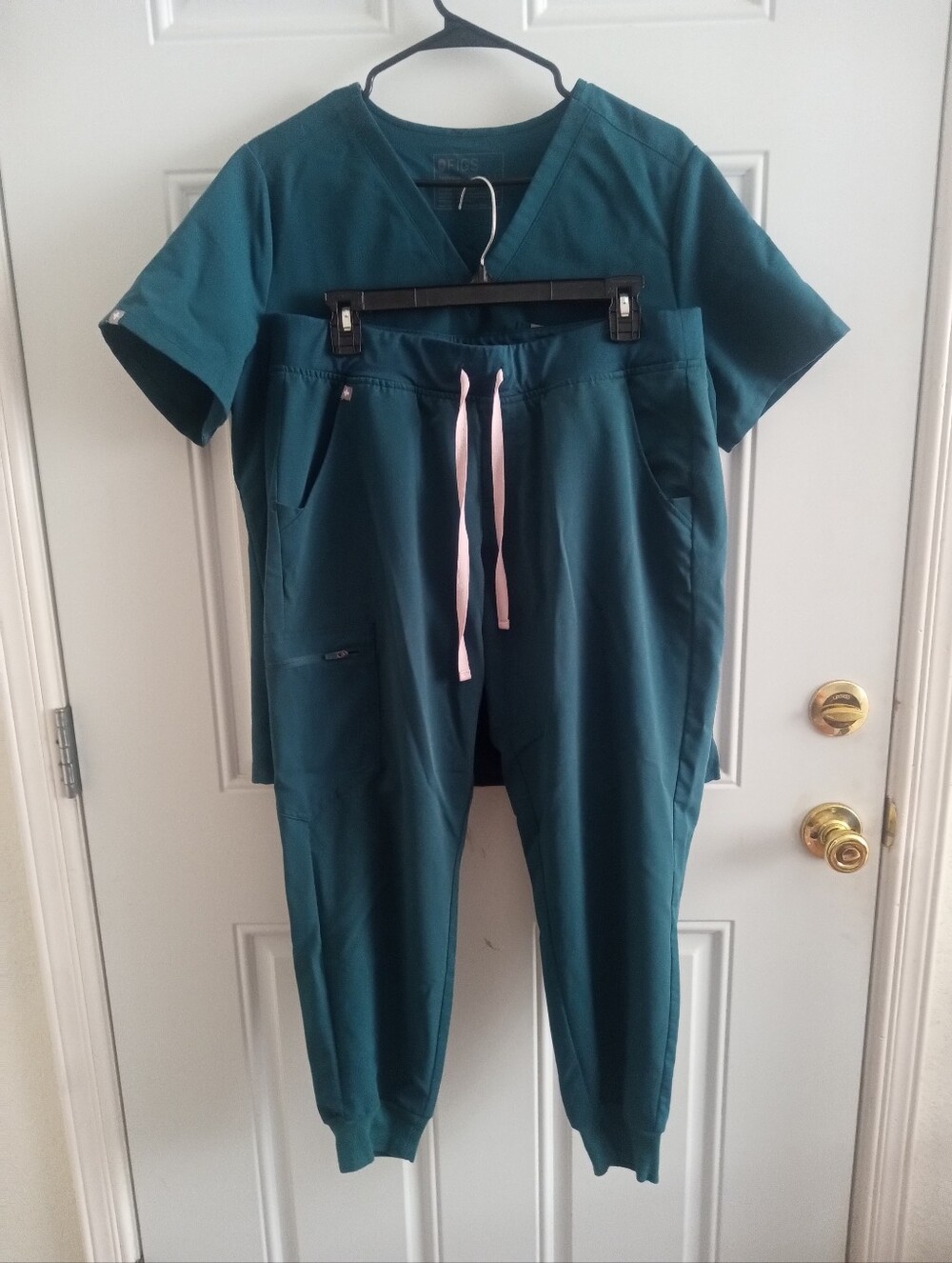 Figs Teal Jogger Scrub Pants with Pink Drawstrings Size L